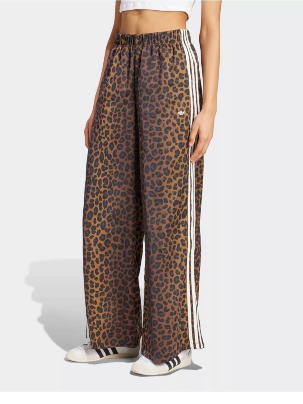 NWT adidas Wide-Leg Leopard Print Track Pants in Brown and Black